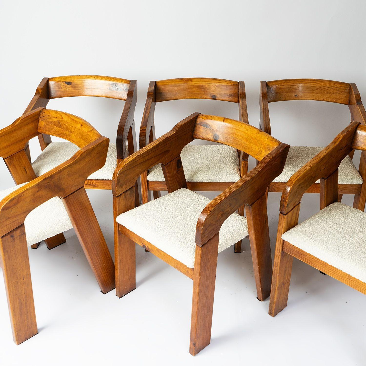 Set of Six Sculptural Brutalist Dining Chairs with Bouclé Upholstery 9