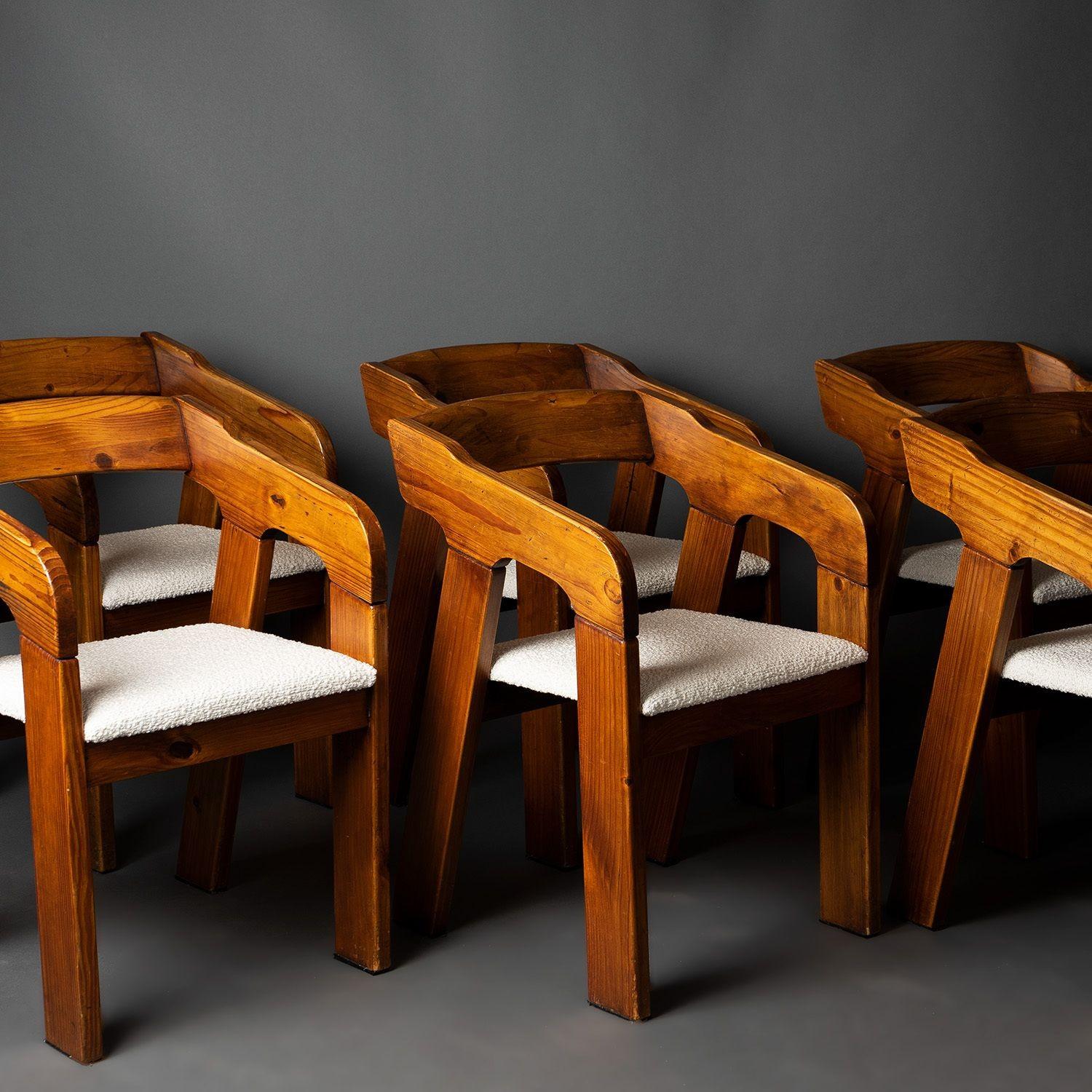 Set of Six Sculptural Brutalist Dining Chairs with Bouclé Upholstery 11