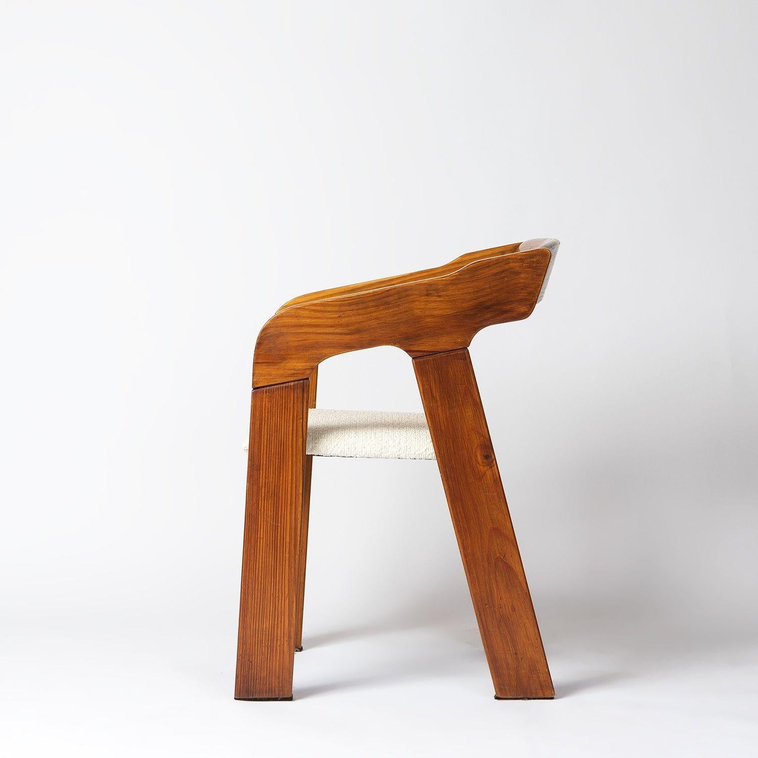 Late 20th Century Set of Six Sculptural Brutalist Dining Chairs with Bouclé Upholstery