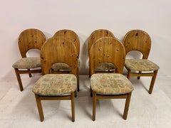 Set of Six Sculptural Danish Modern Brutalist Pine Dining Chairs
