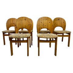 Set of Six Sculptural Danish Modern Brutalist Pine Dining Chairs