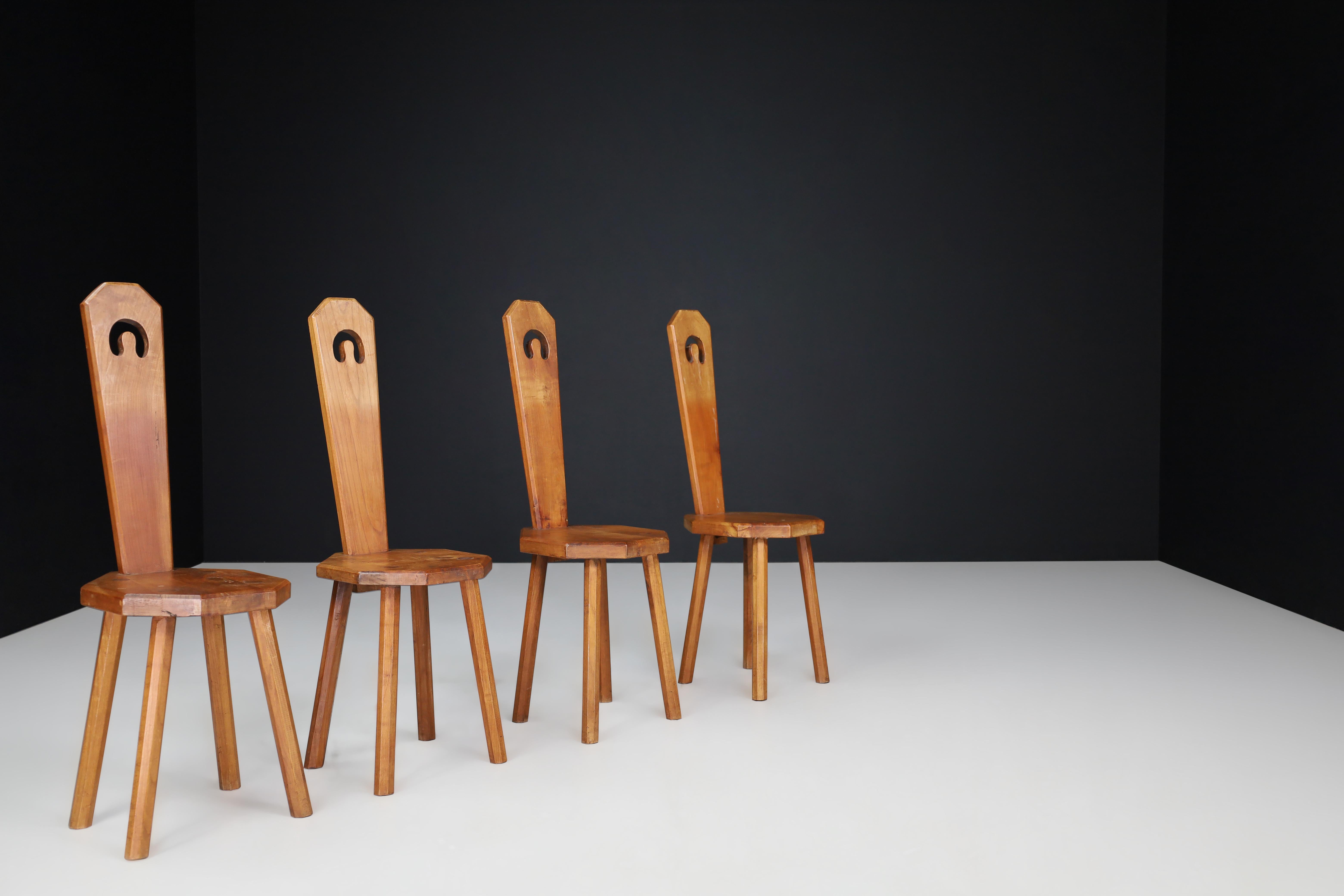 20th Century Set of Six Sculptural French Beechwood Chairs, 1950s For Sale