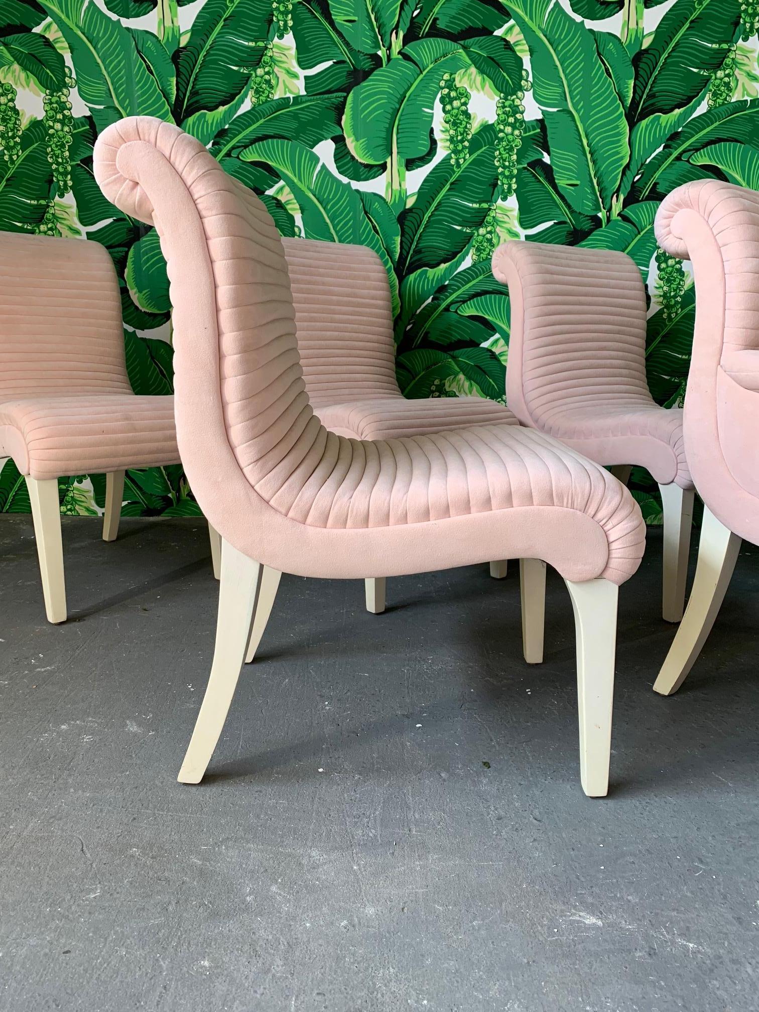 Hollywood Regency Set of Six Sculptural Pink Tufted Dining Chairs