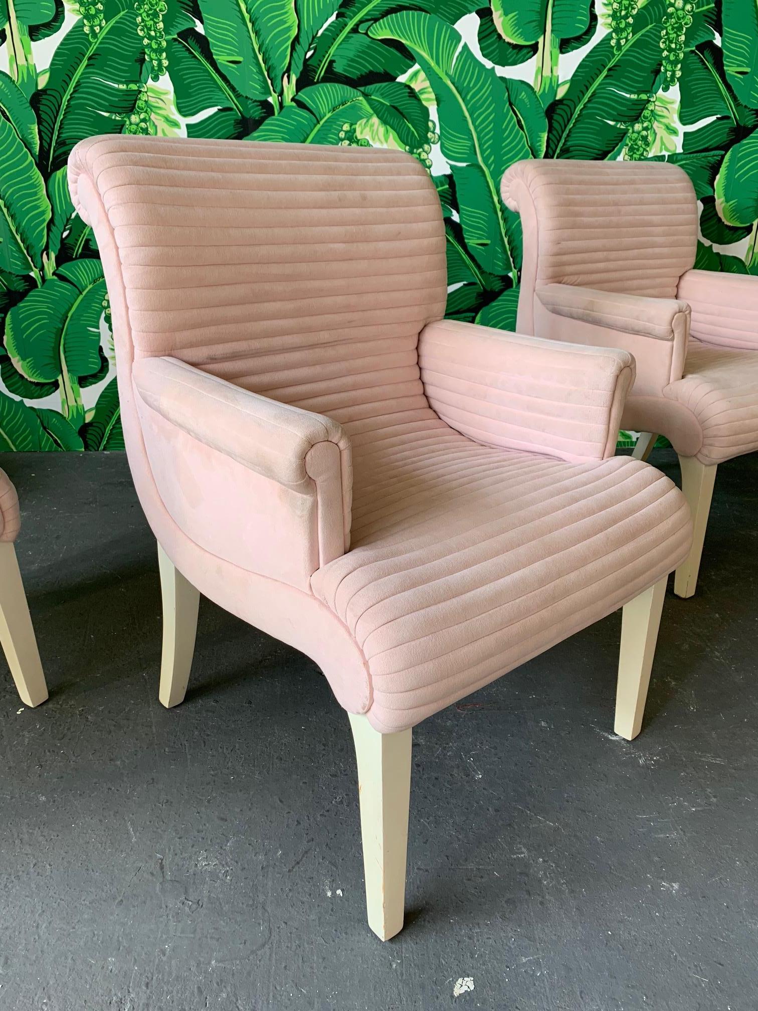 Late 20th Century Set of Six Sculptural Pink Tufted Dining Chairs