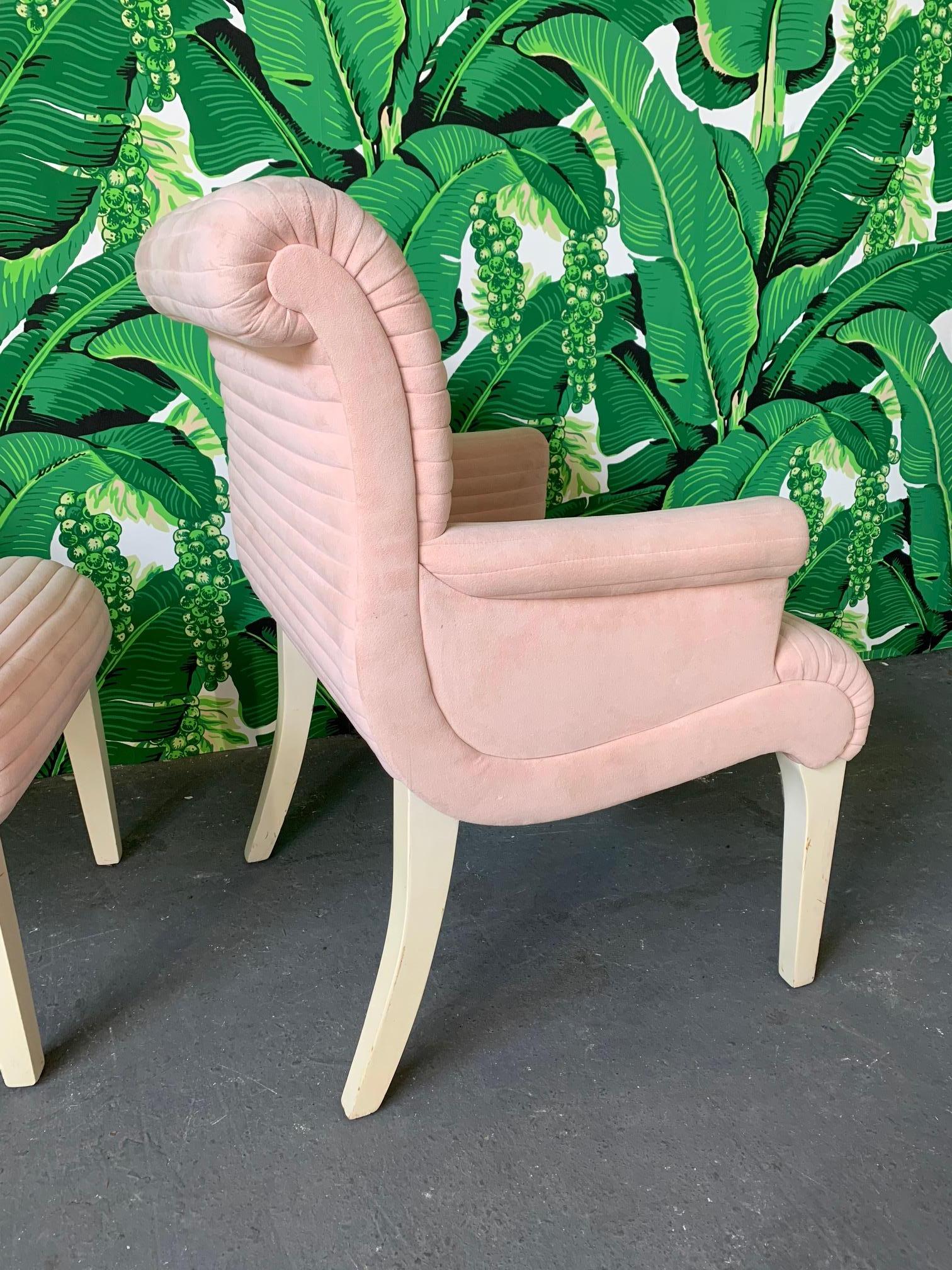 Upholstery Set of Six Sculptural Pink Tufted Dining Chairs