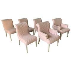 Set of Six Sculptural Pink Tufted Dining Chairs