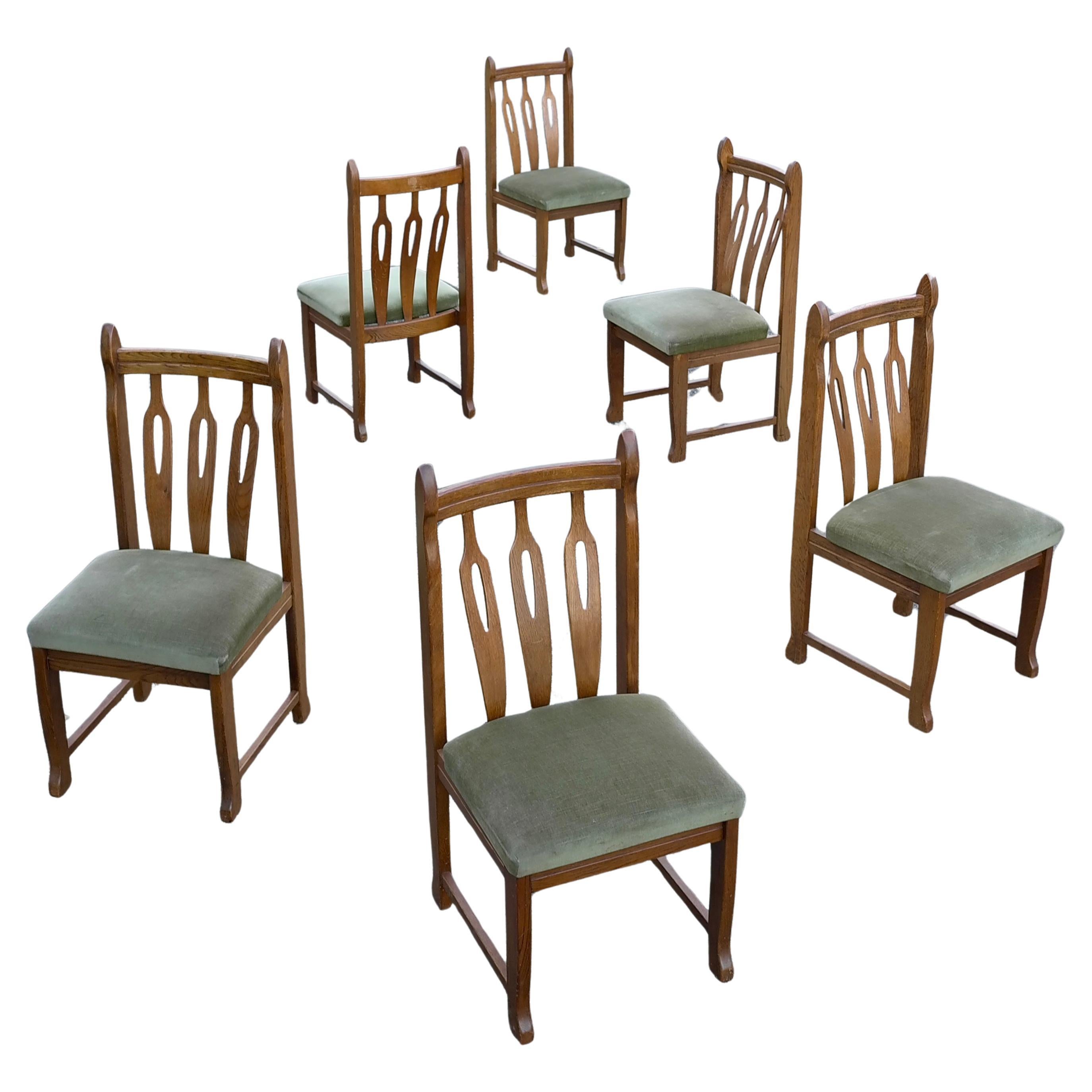 Set of Six Sculptural solid Oak Dining Chairs in style of Henning Kjærnulf  For Sale