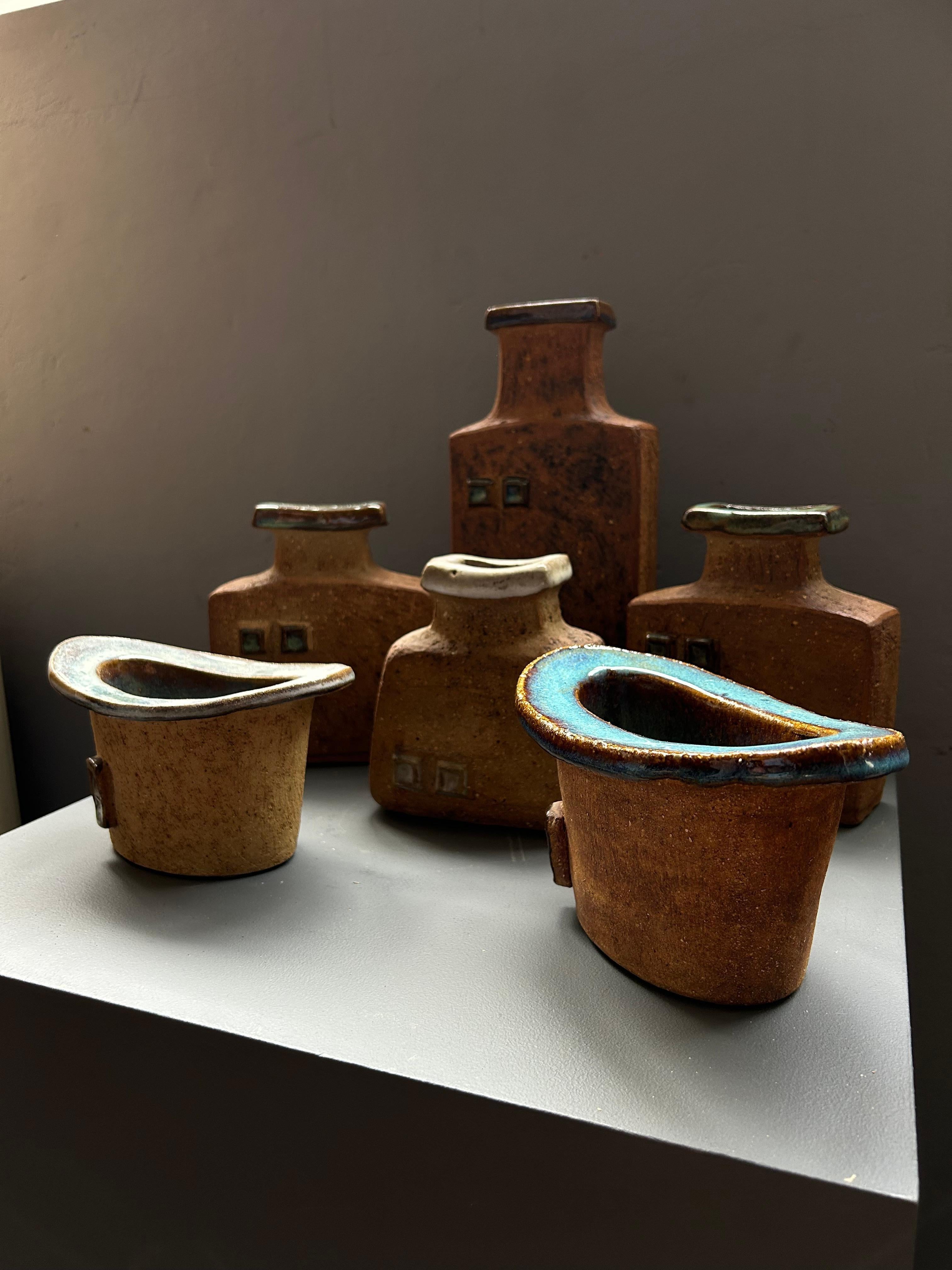 Glazed Set of Six Sculptural Vases by Curt M Addin, Sweden 1980’s For Sale