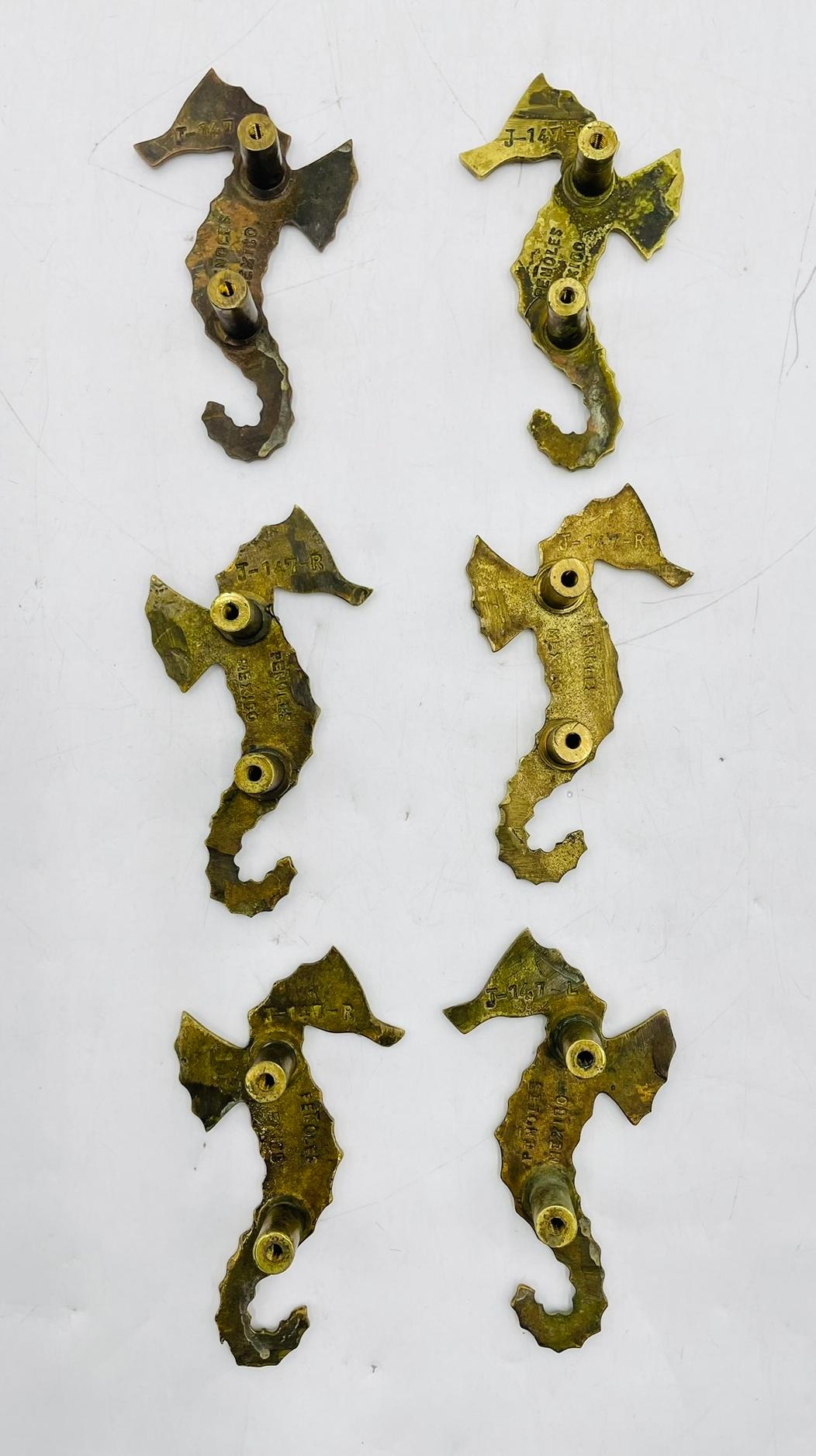Set of Six Seahorse Shaped Drawer Handles in Brass & Abalone by Peñoles, Mexico For Sale 10