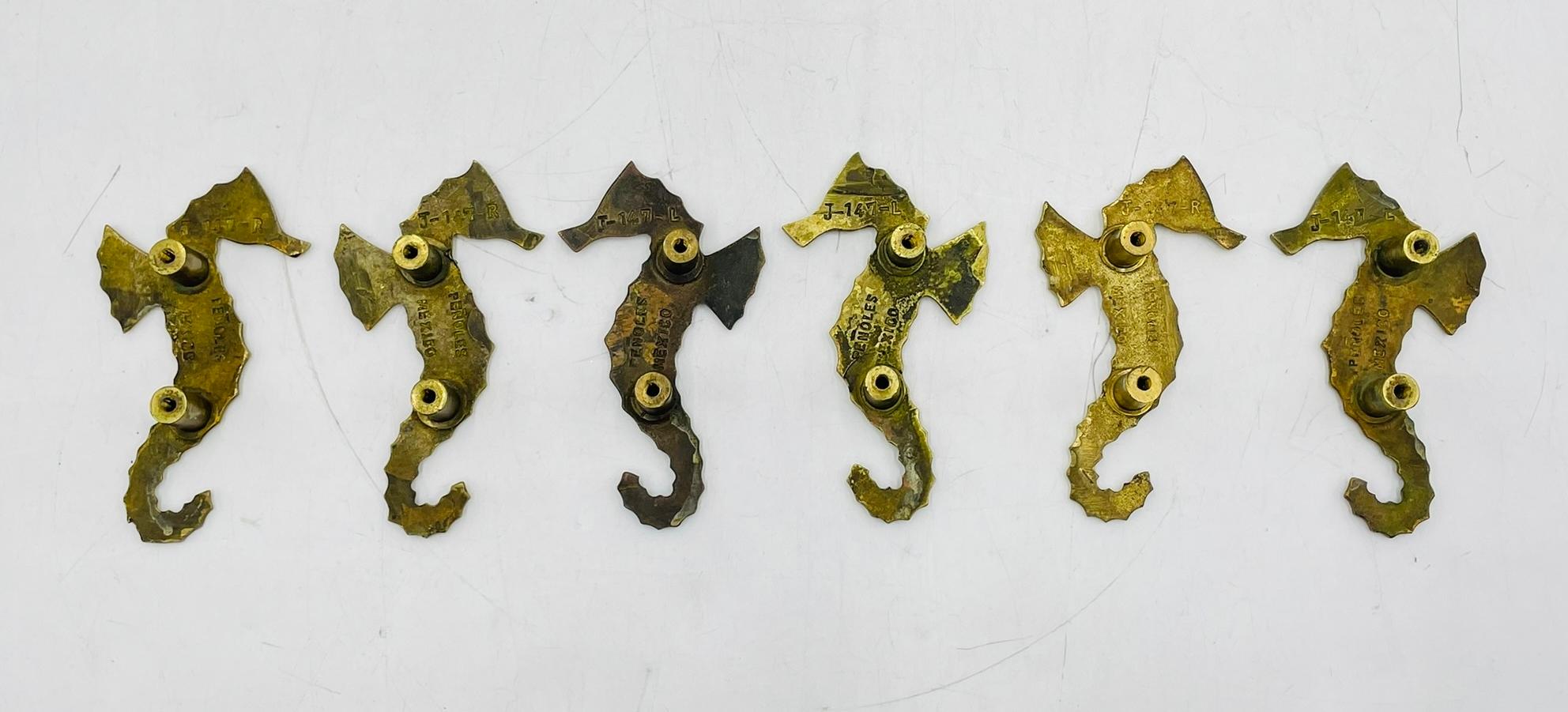 Set of Six Seahorse Shaped Drawer Handles in Brass & Abalone by Peñoles, Mexico For Sale 11