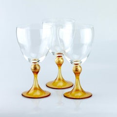 Set of Six Seguso Murano Glass Goblets with Amber Steam
