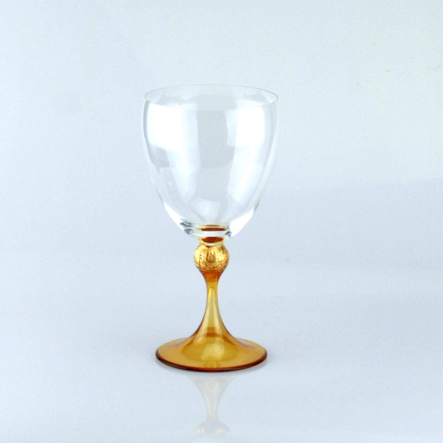 Set of Six Seguso Murano Glass Goblets with Amber Steam 2