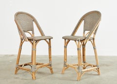 Set of Six Serena and Lily Rattan Wicker Counter Height Barstools