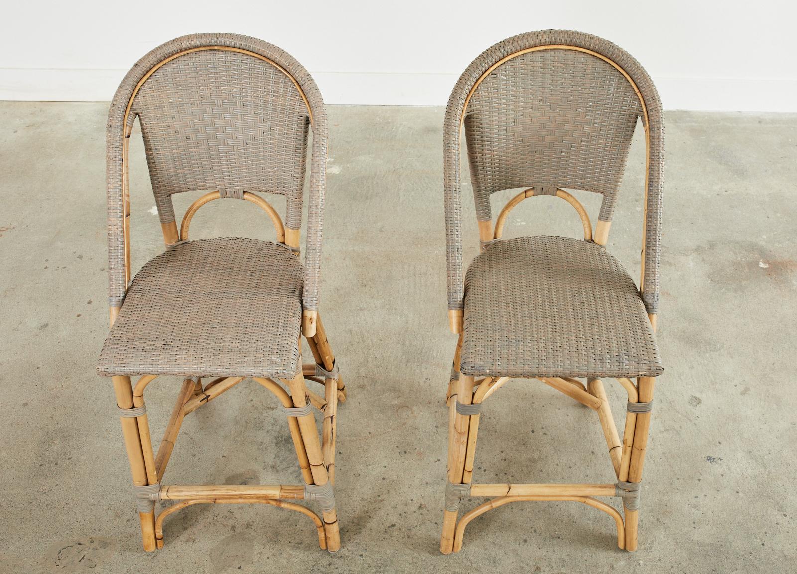 Woven Set of Six Serena and Lily Rattan Wicker Counter Height Barstools