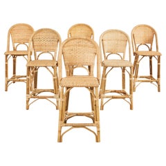 Set of Six Serena and Lily Rattan Wicker Counter Height Barstools