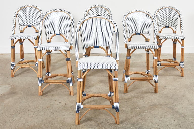 Set of Six Serena and Lily Riviera Rattan Bistro Barstools For Sale at ...