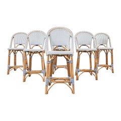 Set of Six Serena and Lily Riviera Rattan Bistro Barstools