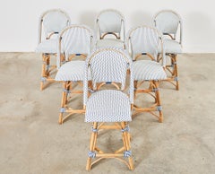 Set of Six Serena and Lily Riviera Rattan Bistro Swivel Barstools