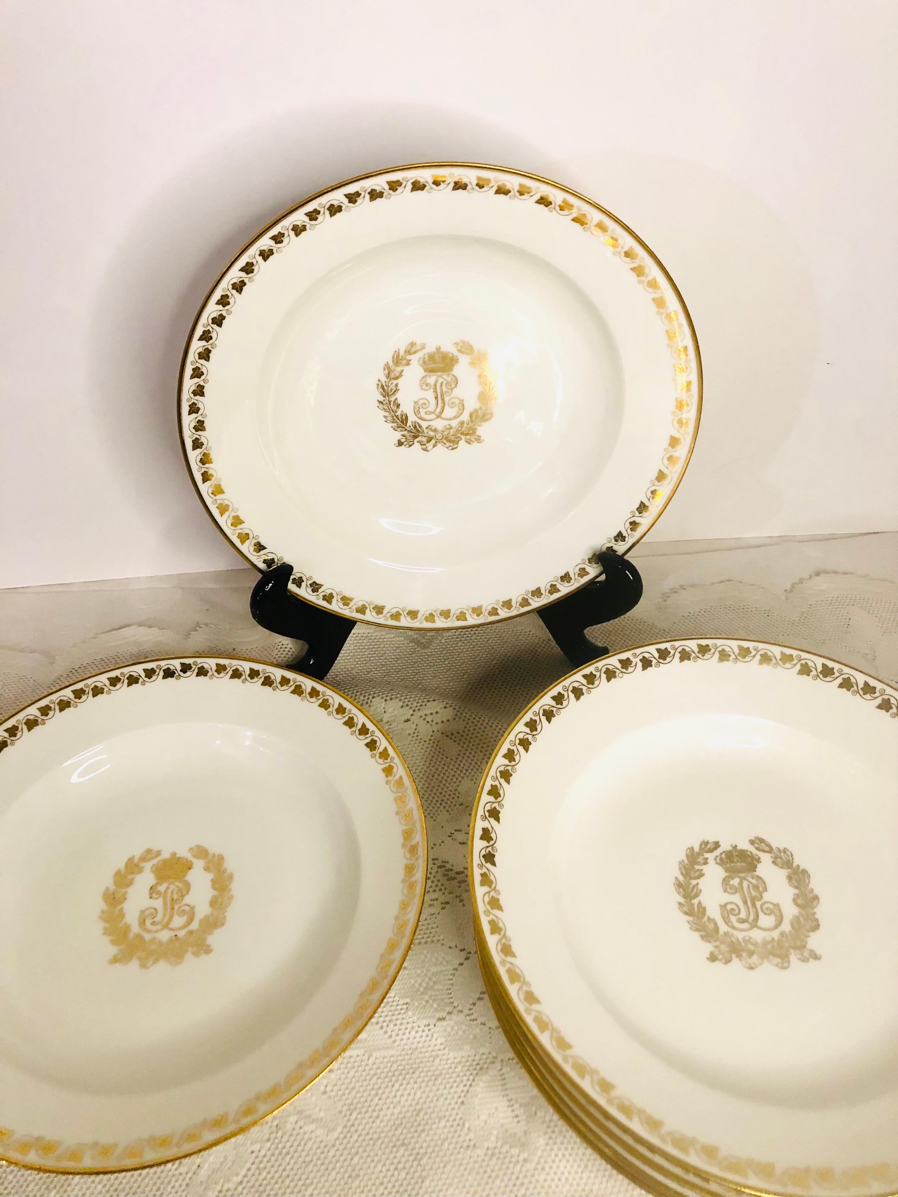 Set of Six Sevres Wide Rim Soups with the Gold Monogram of King Louis Phillippe For Sale 2