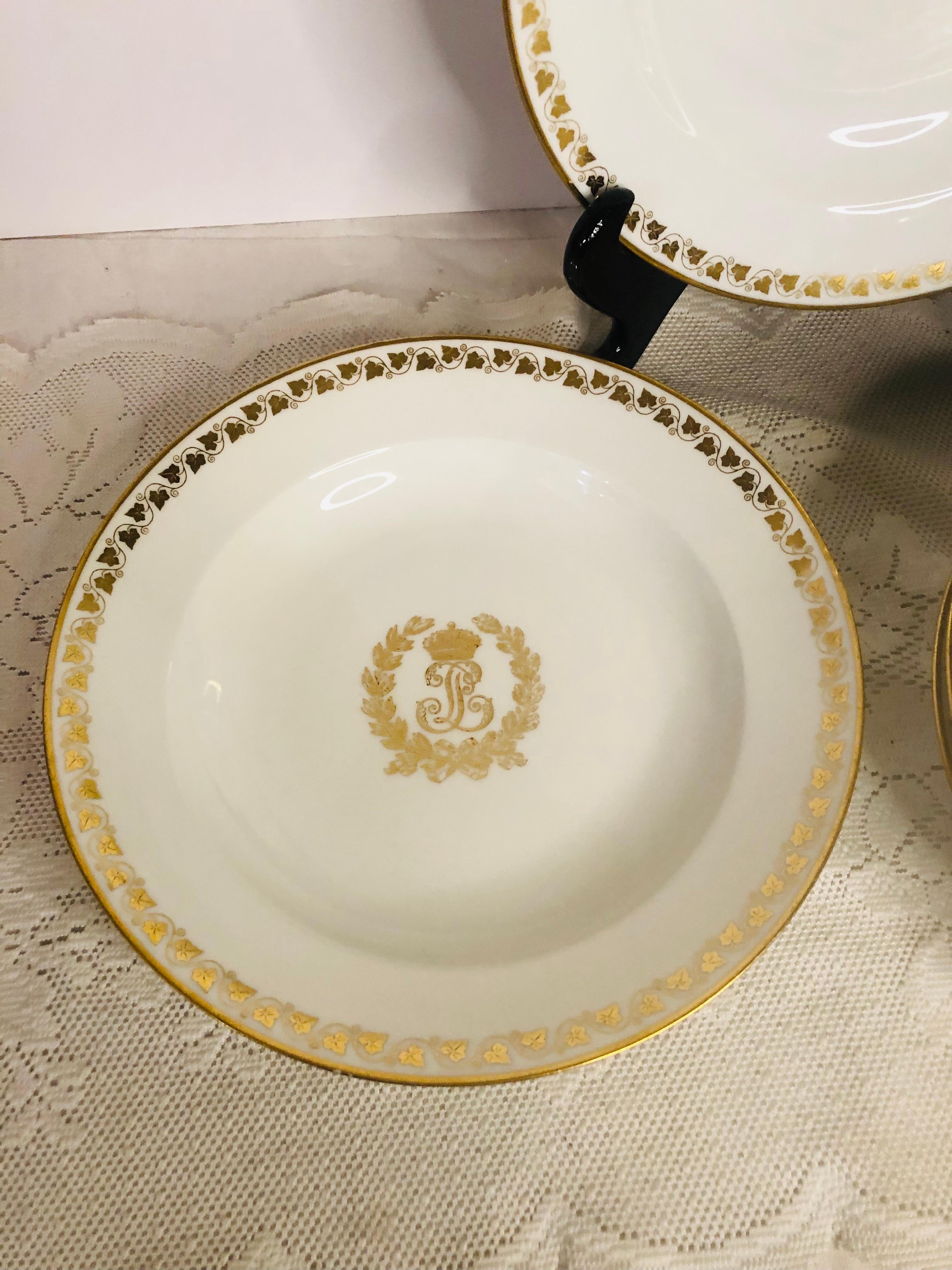 Set of Six Sevres Wide Rim Soups with the Gold Monogram of King Louis Phillippe For Sale 3