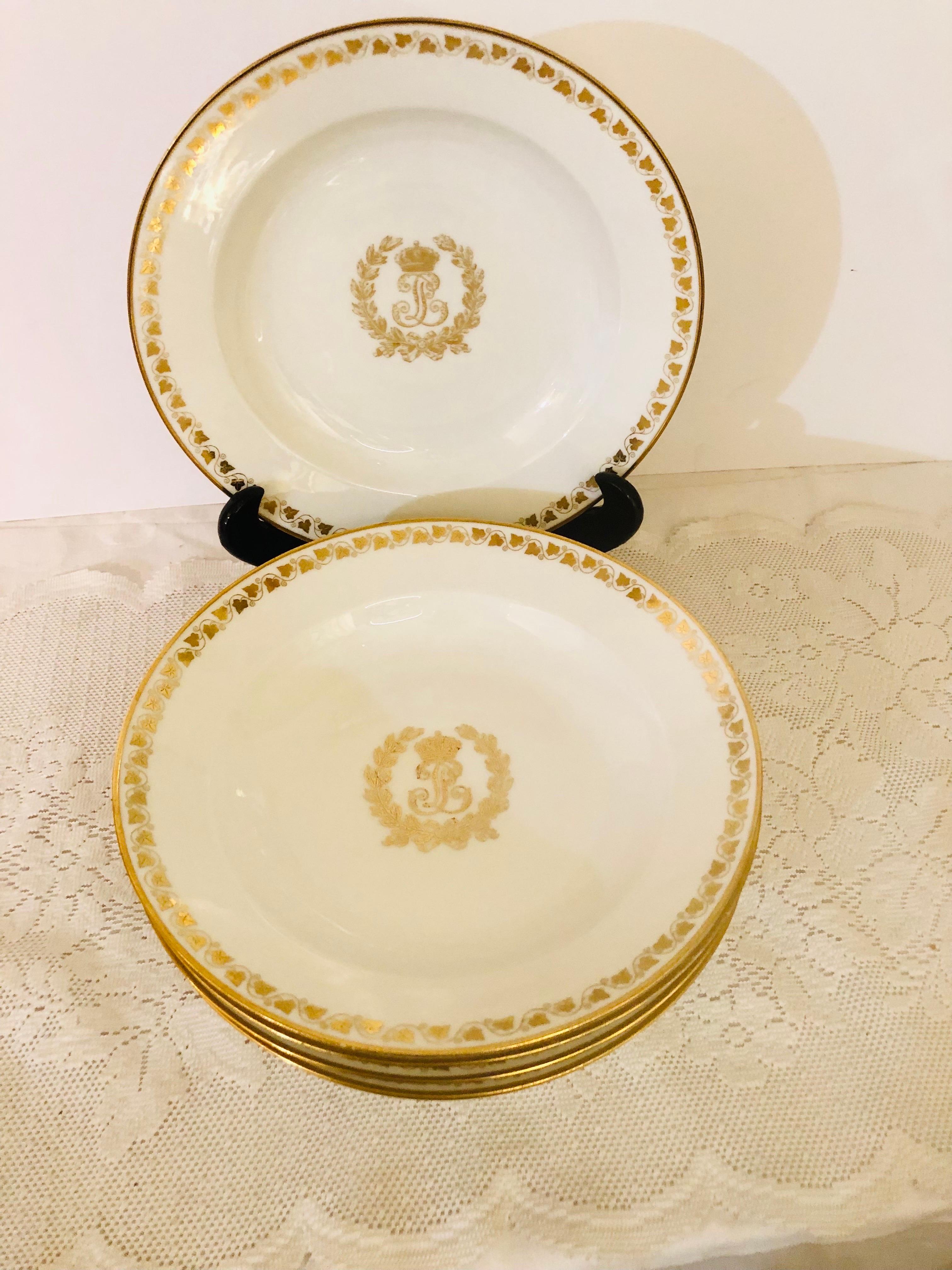 Rococo Set of Six Sevres Wide Rim Soups with the Gold Monogram of King Louis Phillippe For Sale