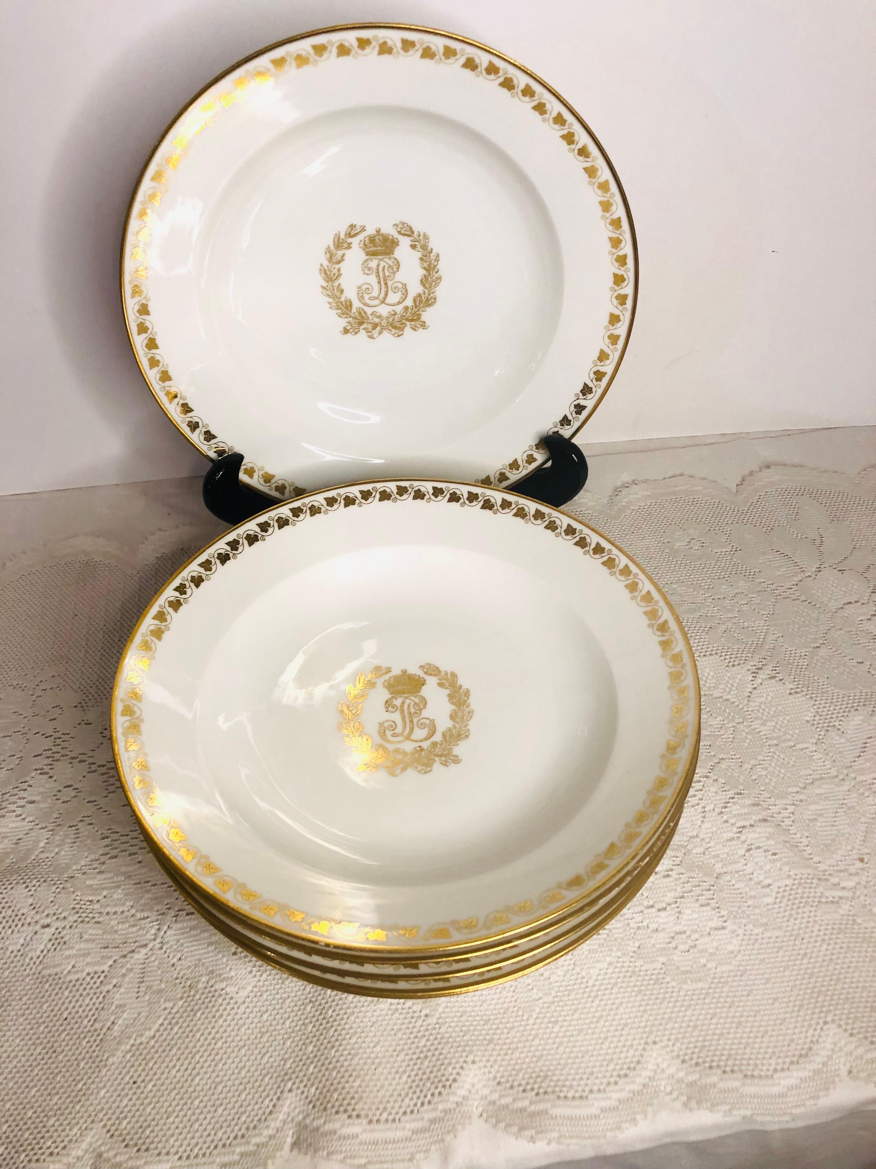 French Set of Six Sevres Wide Rim Soups with the Gold Monogram of King Louis Phillippe For Sale