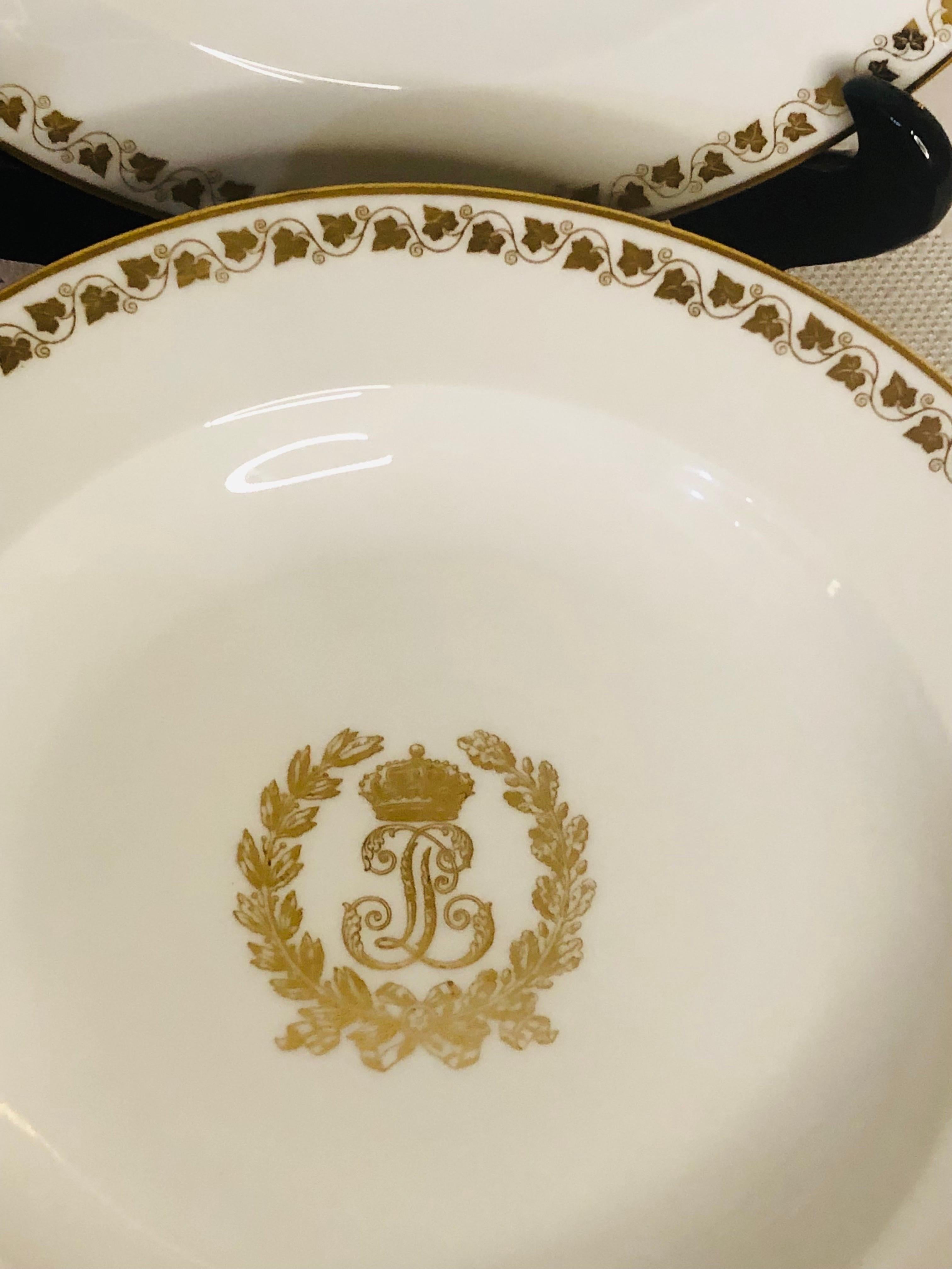 Gilt Set of Six Sevres Wide Rim Soups with the Gold Monogram of King Louis Phillippe For Sale