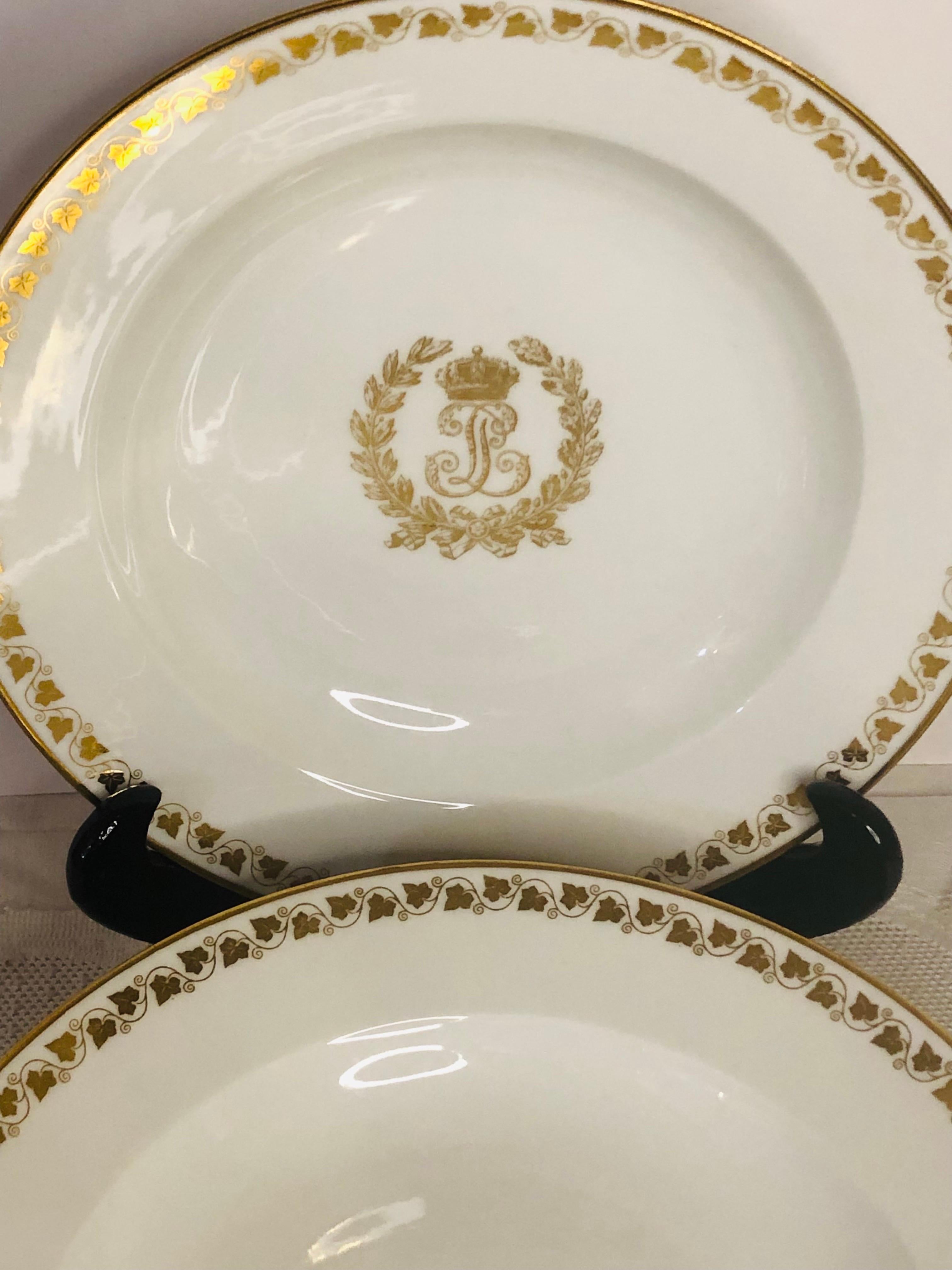 Set of Six Sevres Wide Rim Soups with the Gold Monogram of King Louis Phillippe In Good Condition For Sale In Boston, MA