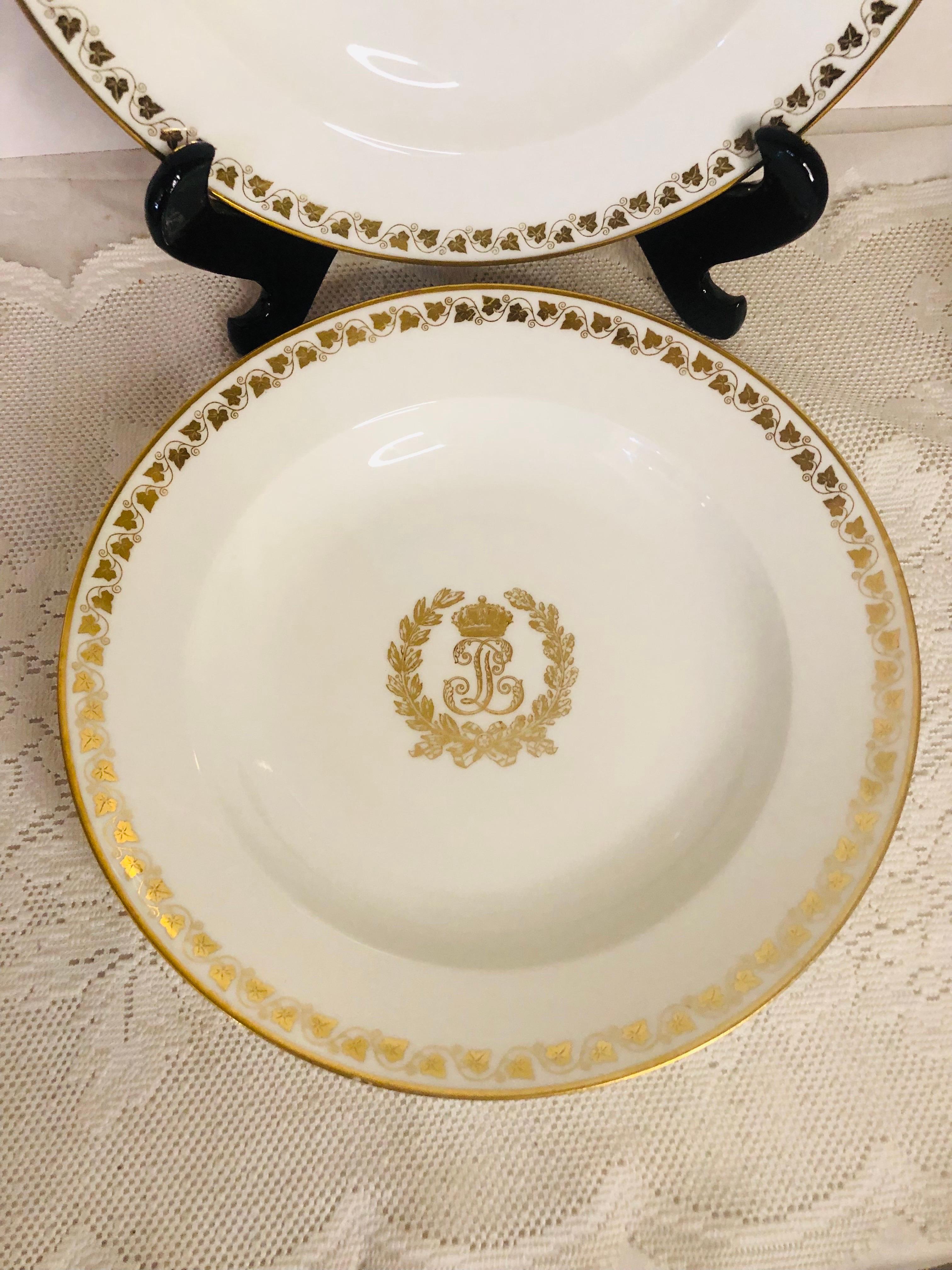Mid-19th Century Set of Six Sevres Wide Rim Soups with the Gold Monogram of King Louis Phillippe For Sale