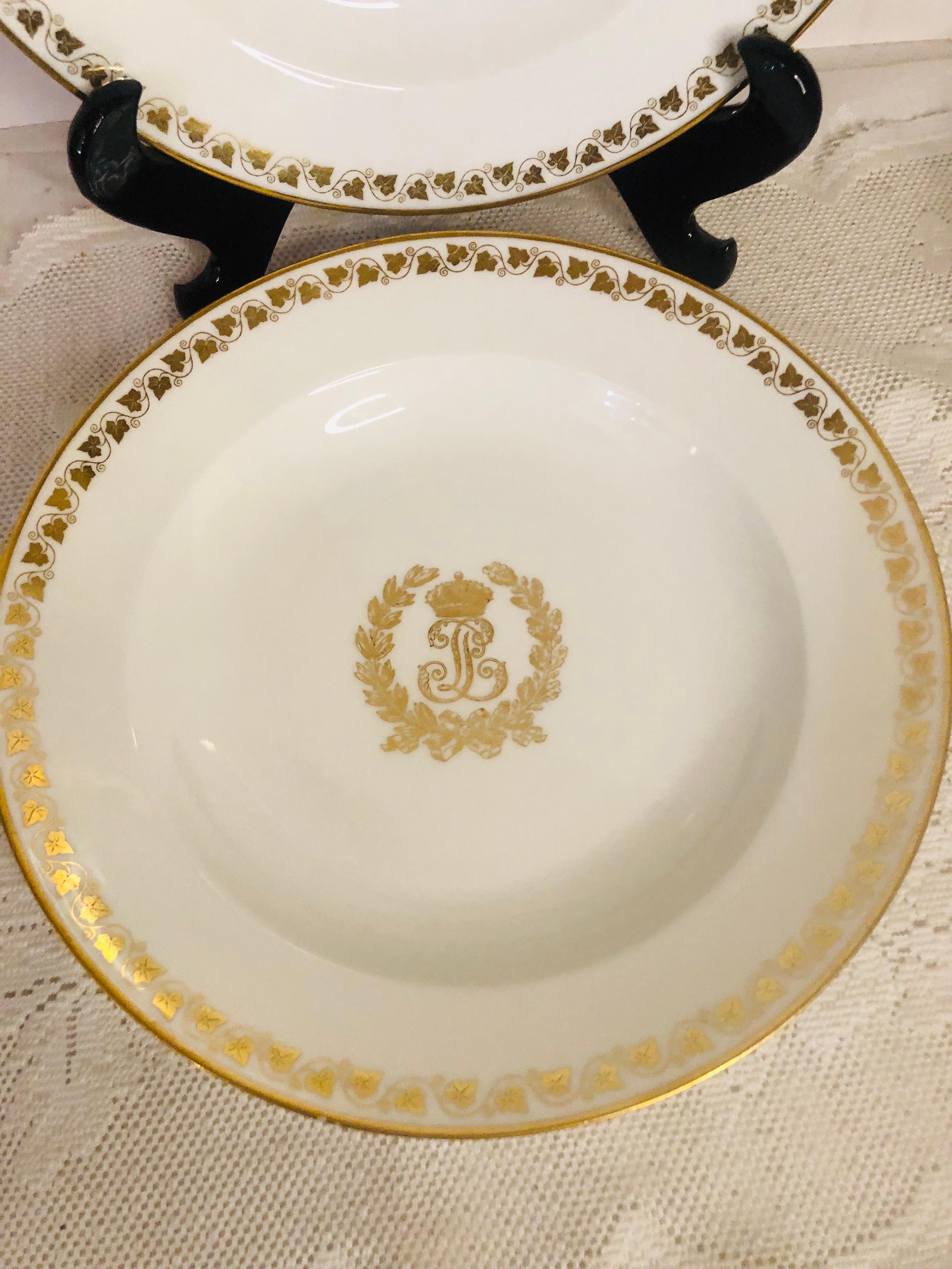 Porcelain Set of Six Sevres Wide Rim Soups with the Gold Monogram of King Louis Phillippe For Sale