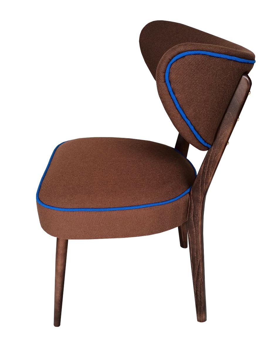 Mid-Century Modern Set of Six Shell Dining Chairs, Brown FR Fabric, by Vintola Studio, Europe For Sale