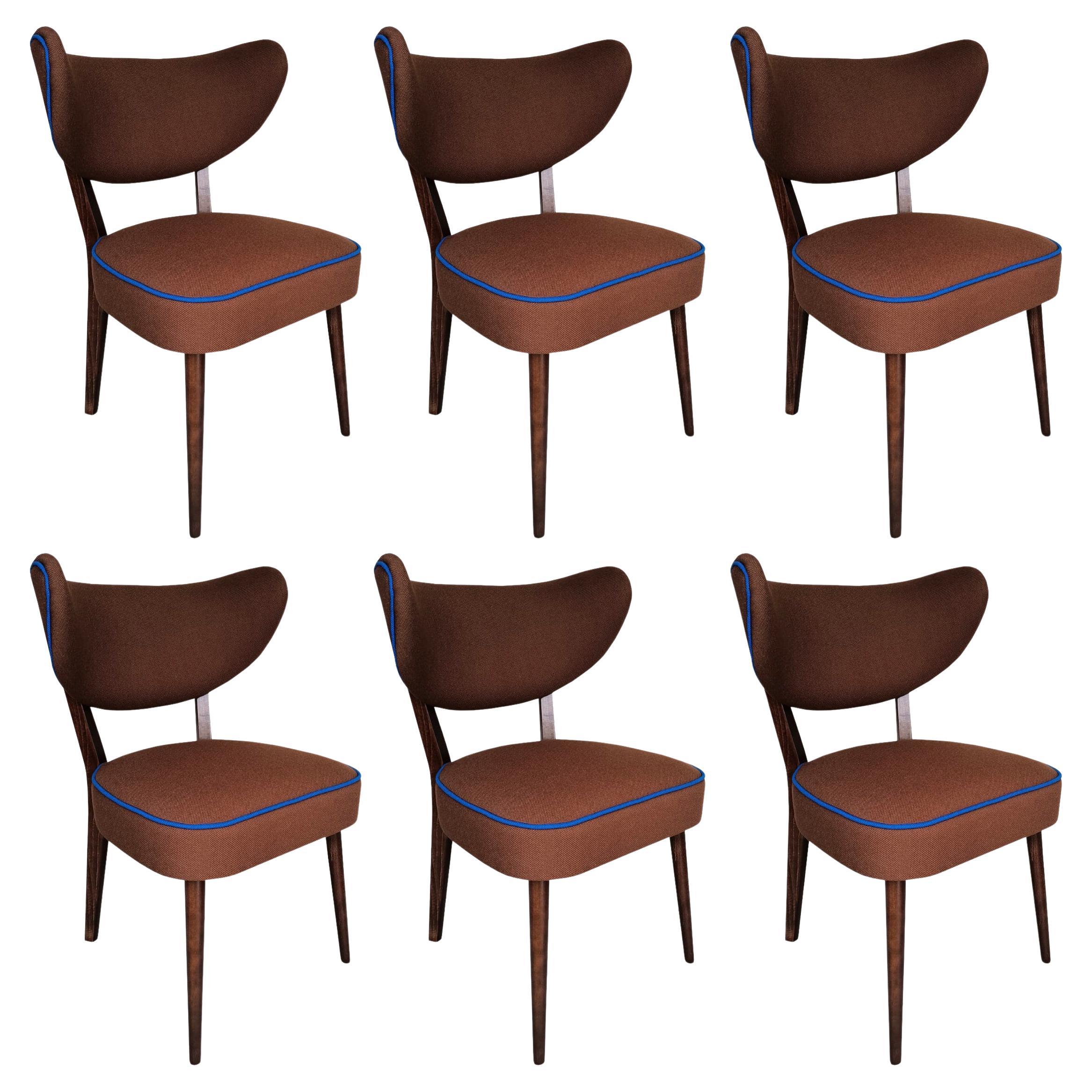 Set of Six Shell Dining Chairs, Brown FR Fabric, by Vintola Studio, Europe For Sale