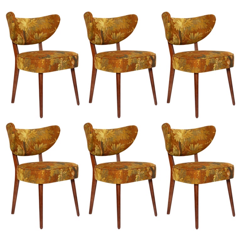 Set of Six Shell Dining Chairs, Linen Schwarzwald by Dedar, Vintola Studio