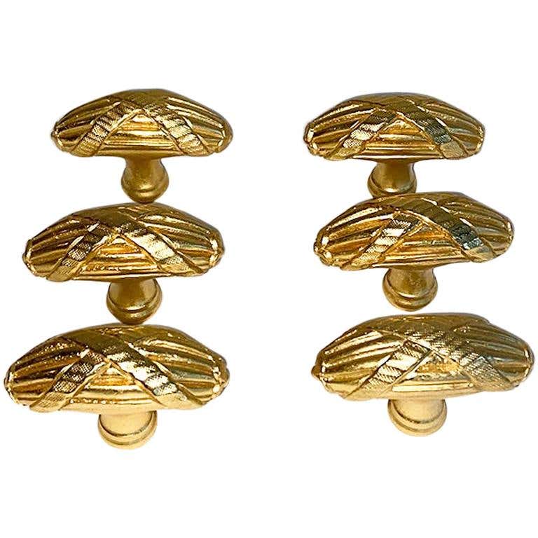 Round Polished Gold Cabinet Drawer Hardware Pulls Attributed to Sherle ...