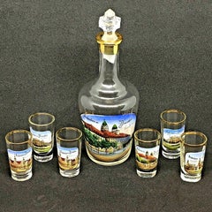 Set of Six Shot Glasses and Liqueur Bottle Antique German Souvenir Dresden