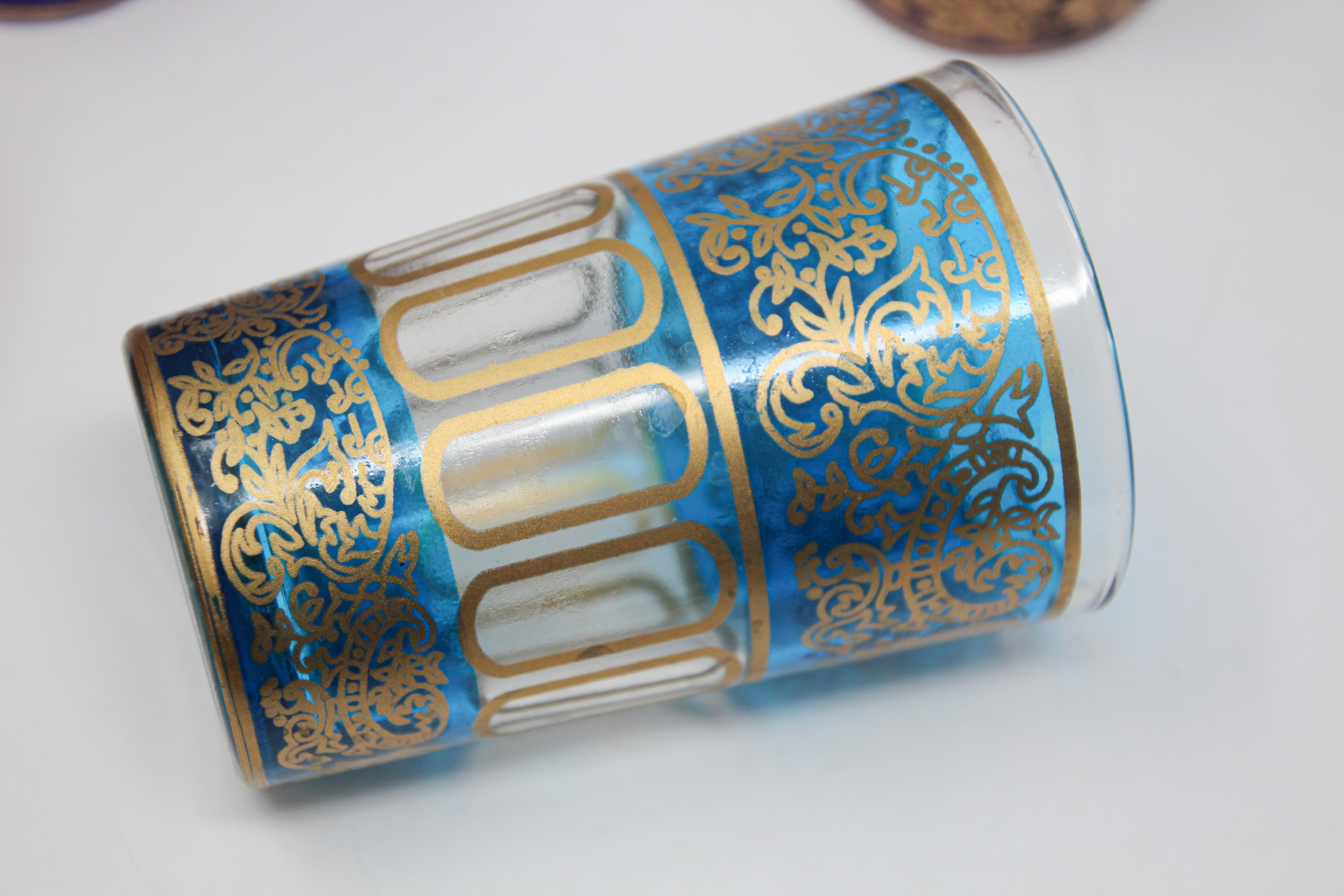 Set of Six Moroccan Glasses with Gold Raised Moorish Design For Sale 3