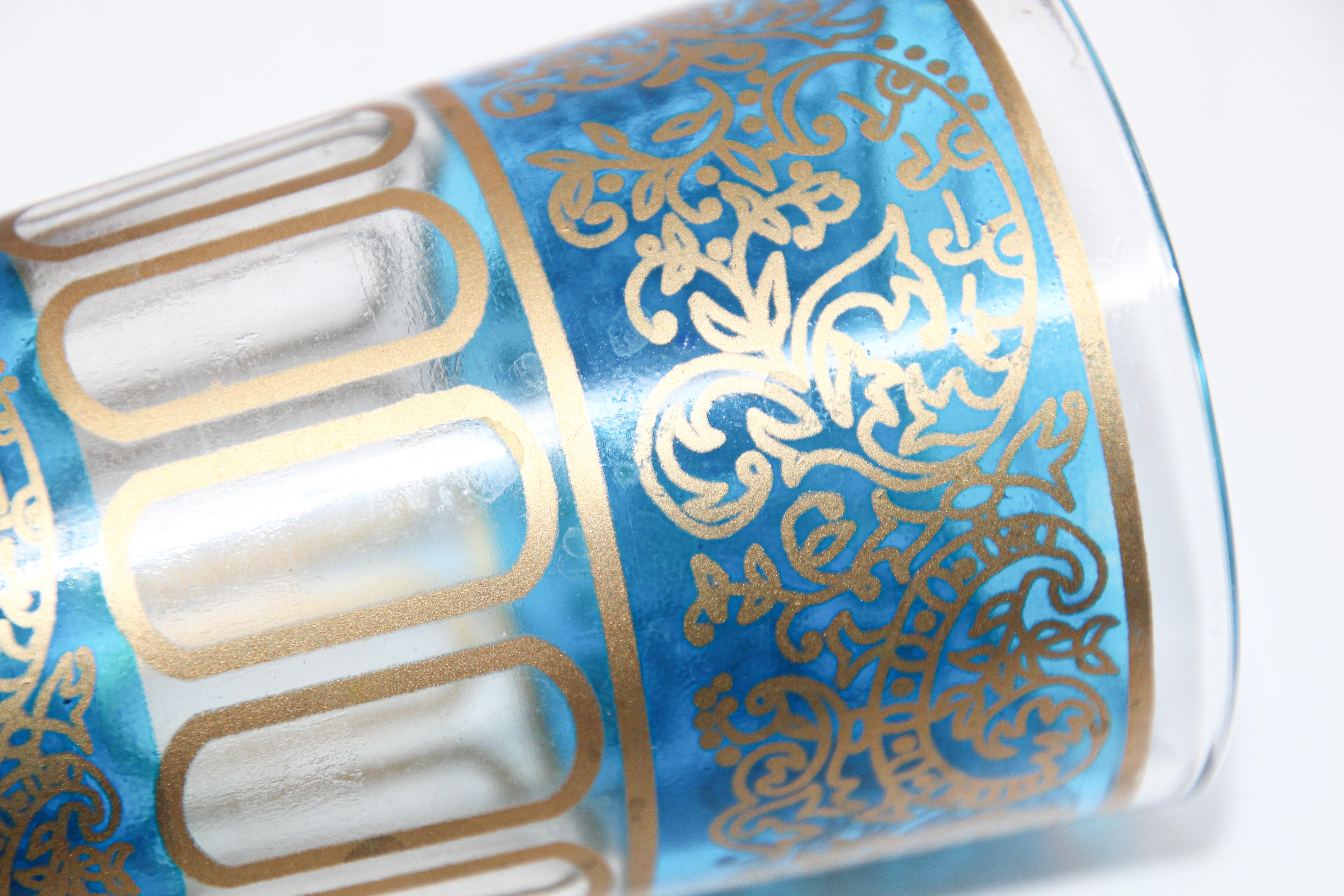 Set of Six Moroccan Glasses with Gold Raised Moorish Design For Sale 5