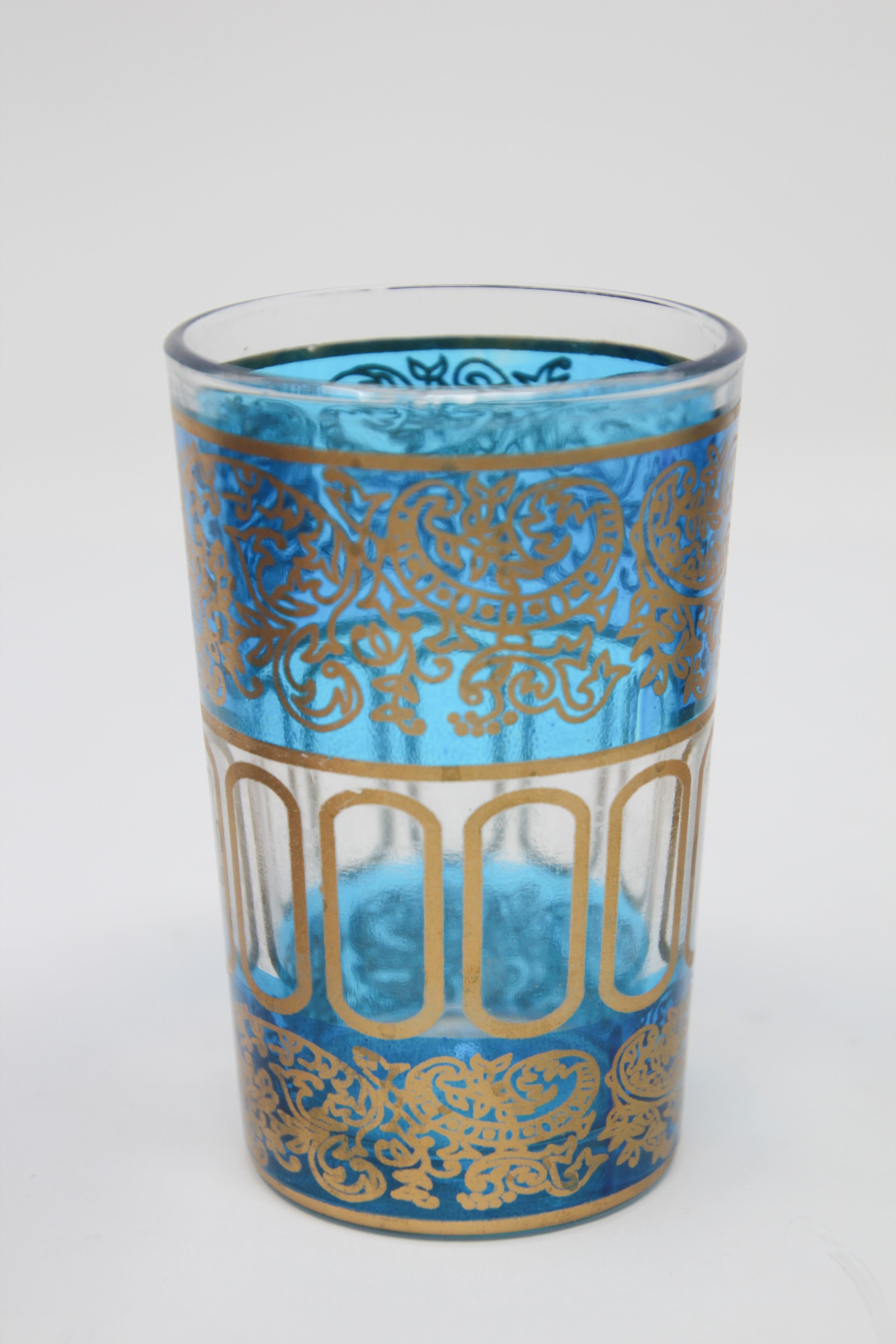 20th Century Set of Six Moroccan Glasses with Gold Raised Moorish Design For Sale