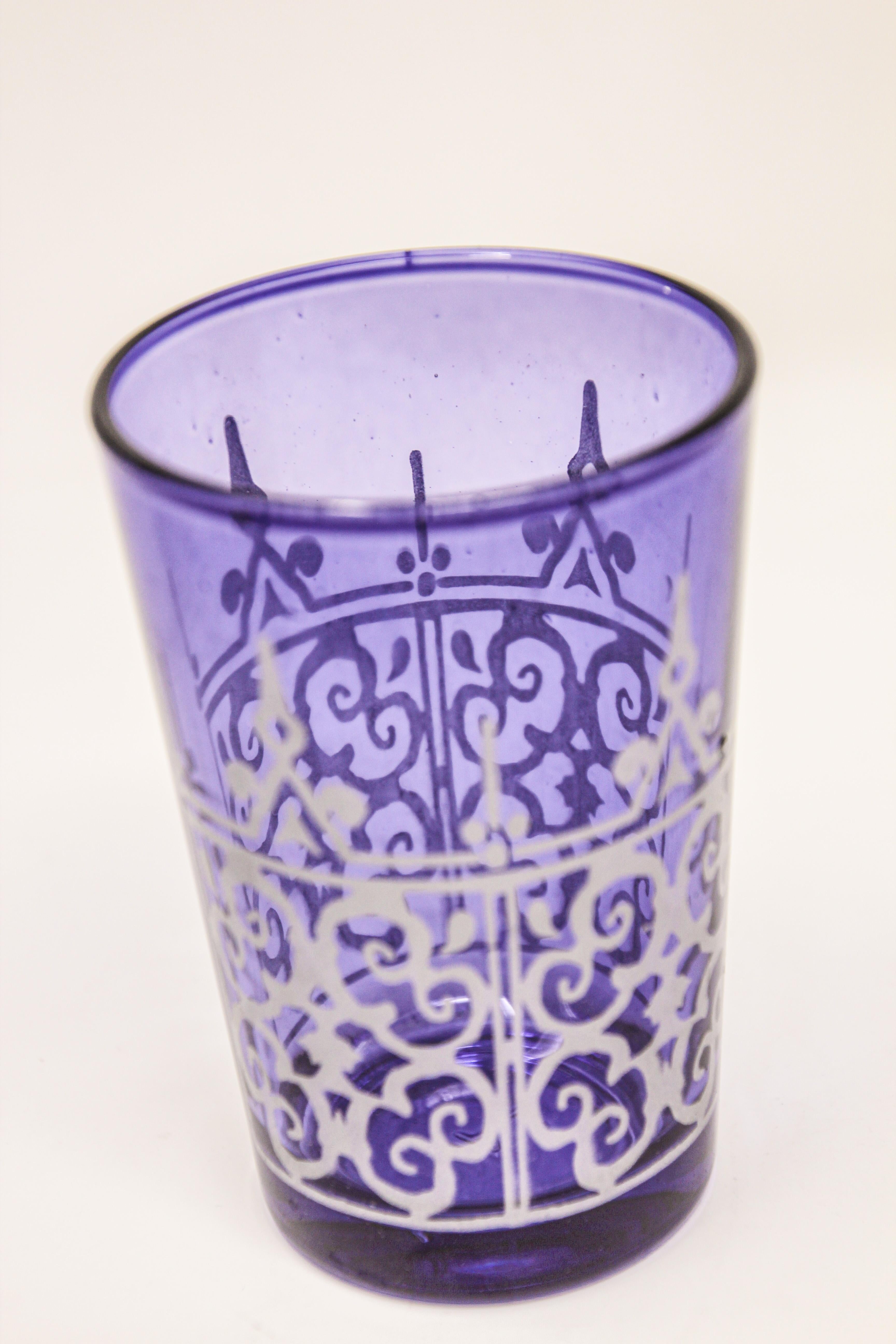 Set of Six Moroccan Shot Tea Glasses with Silver Raised Moorish Design 6