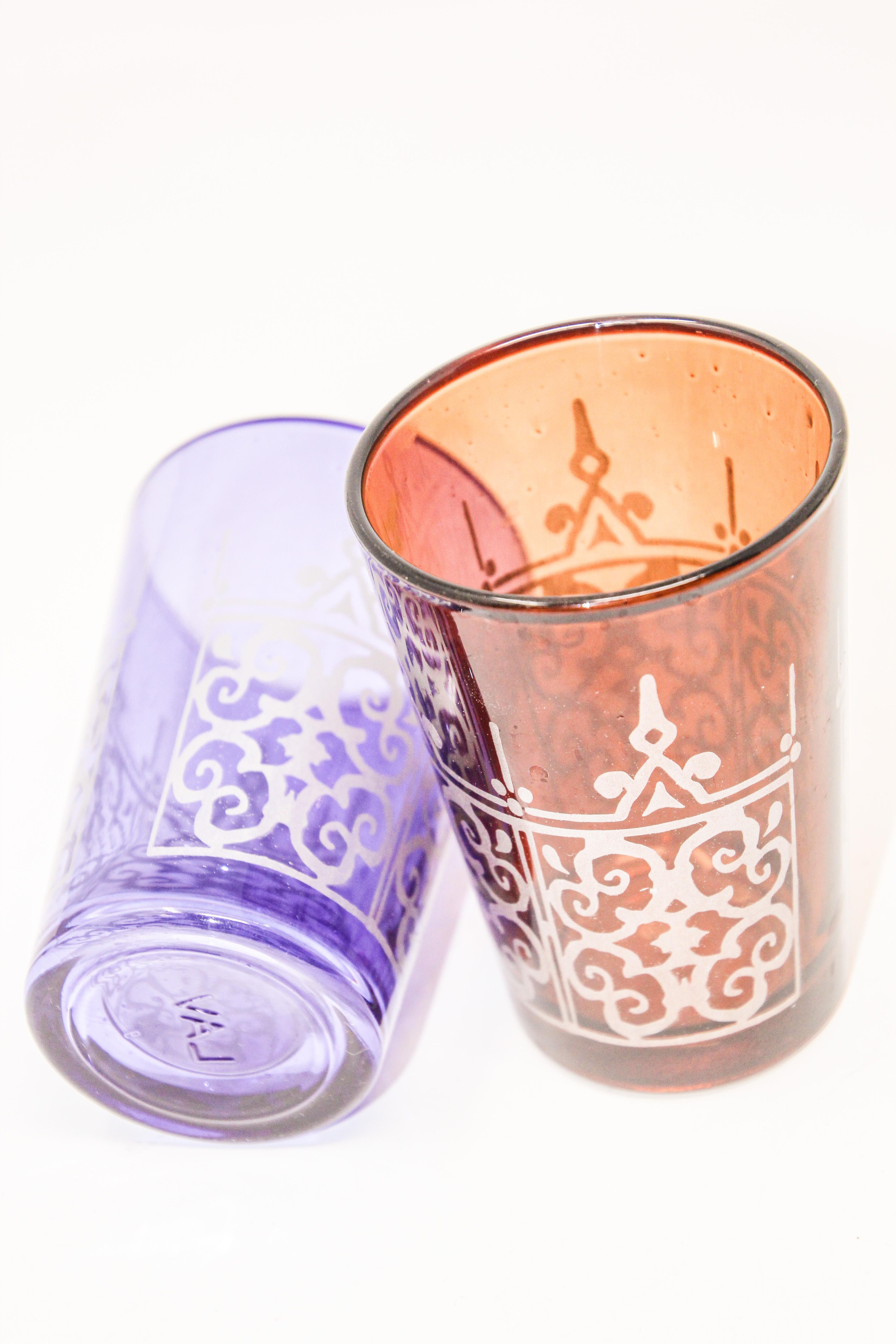 Set of Six Moroccan Shot Tea Glasses with Silver Raised Moorish Design 7