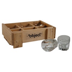 Set of six shots clear glasses in the wood box. "Drunk Glasses"