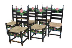 Set of Six Sicilian Painted Rustic Chairs, circa 1950