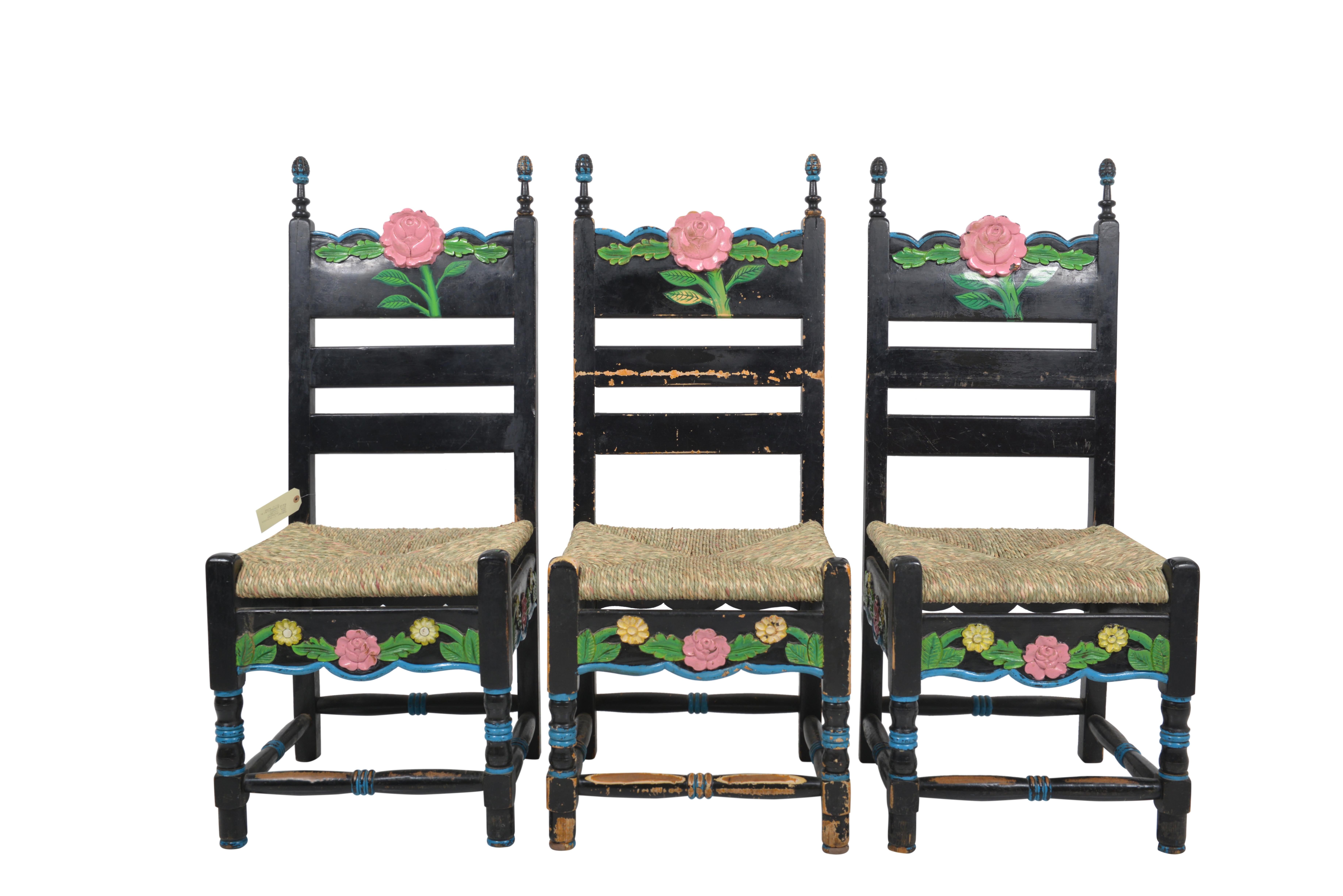 Set of Six Sicilian Painted Rustic Chairs, circa 1950 In Good Condition For Sale In Sint-Kruis, BE