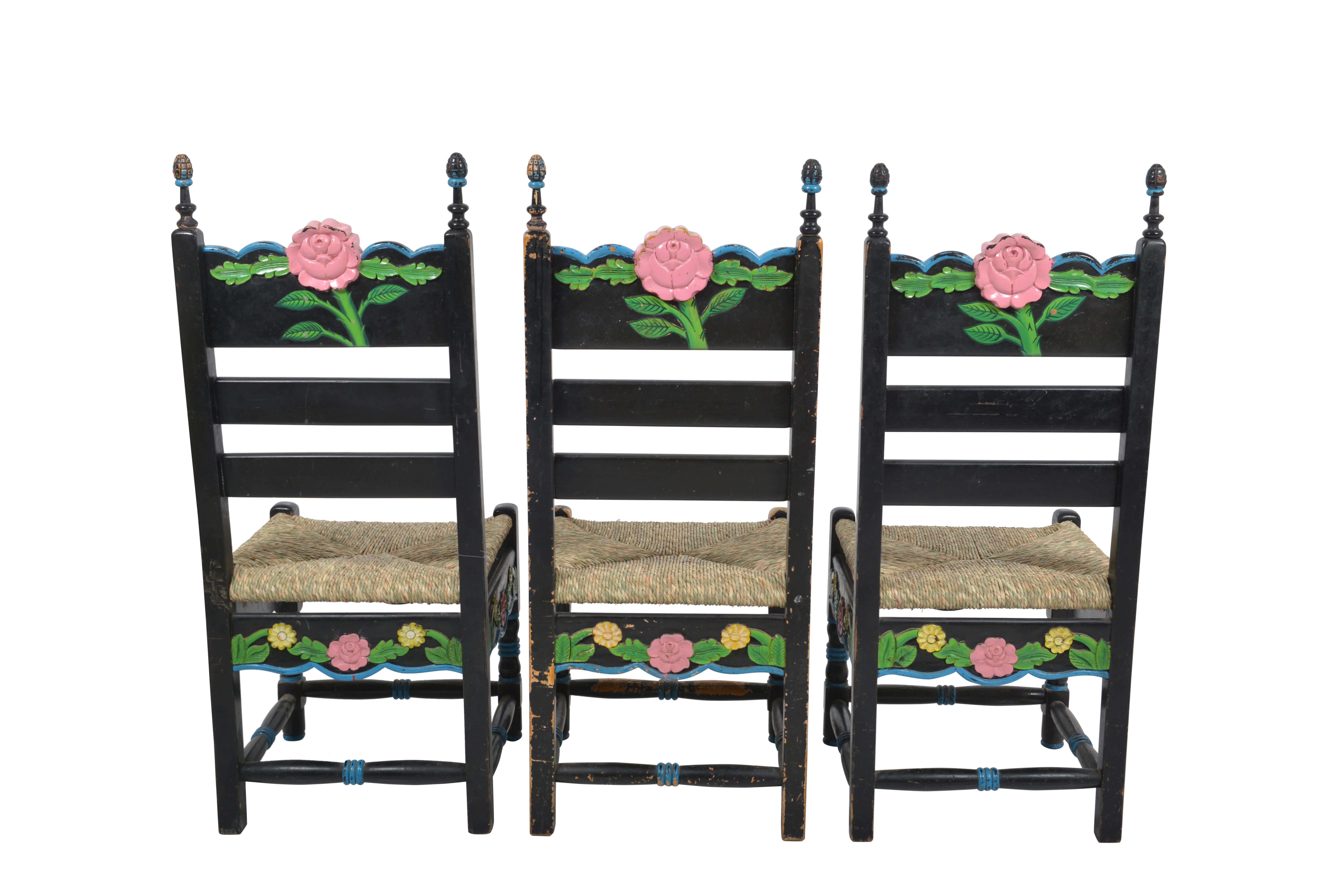 20th Century Set of Six Sicilian Painted Rustic Chairs, circa 1950 For Sale
