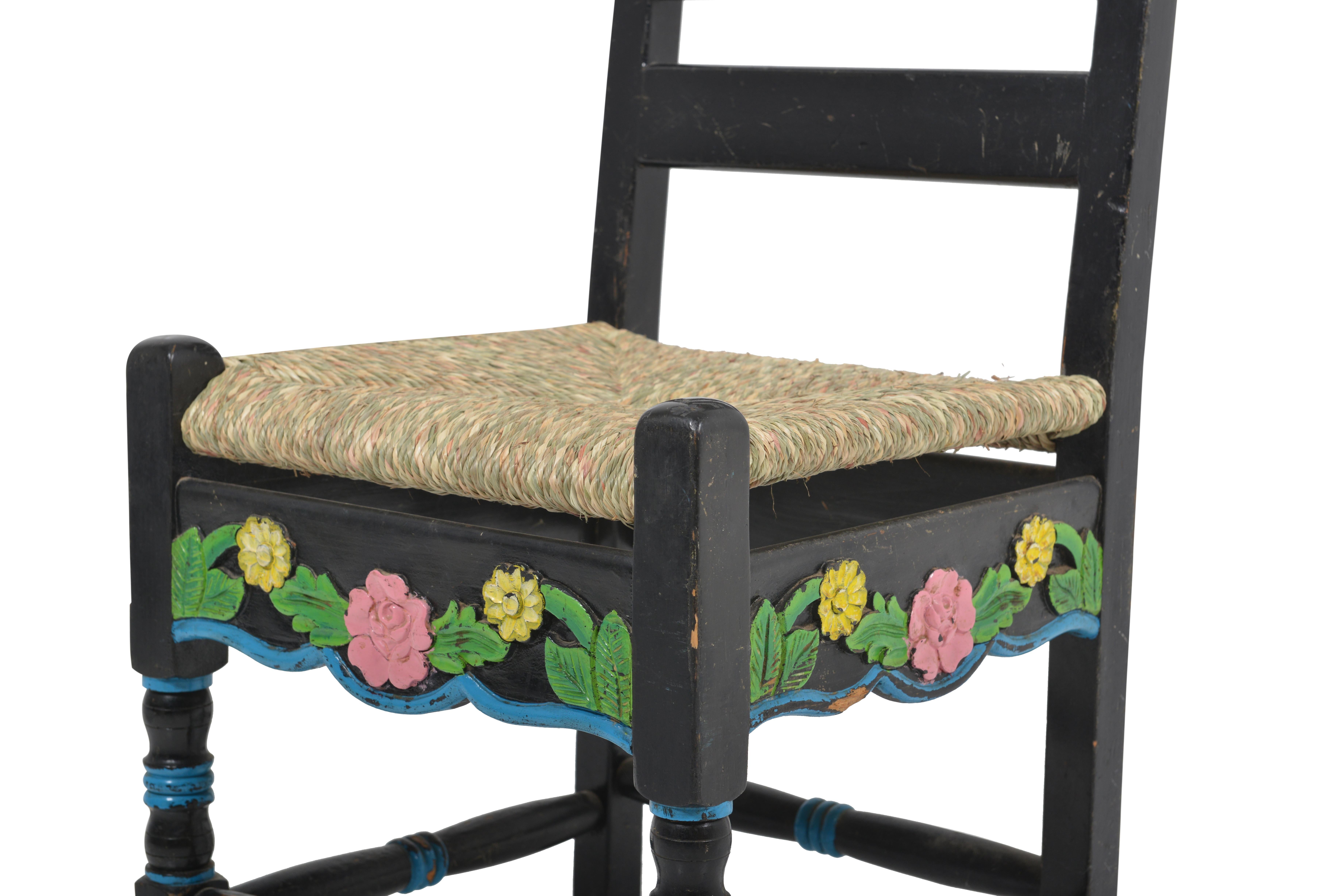 Set of Six Sicilian Painted Rustic Chairs, circa 1950 For Sale 2
