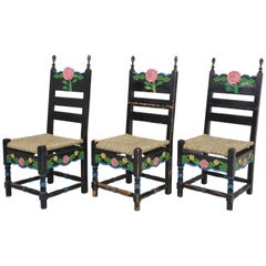 Vintage Set of Six Sicilian Painted Rustic Chairs, circa 1950