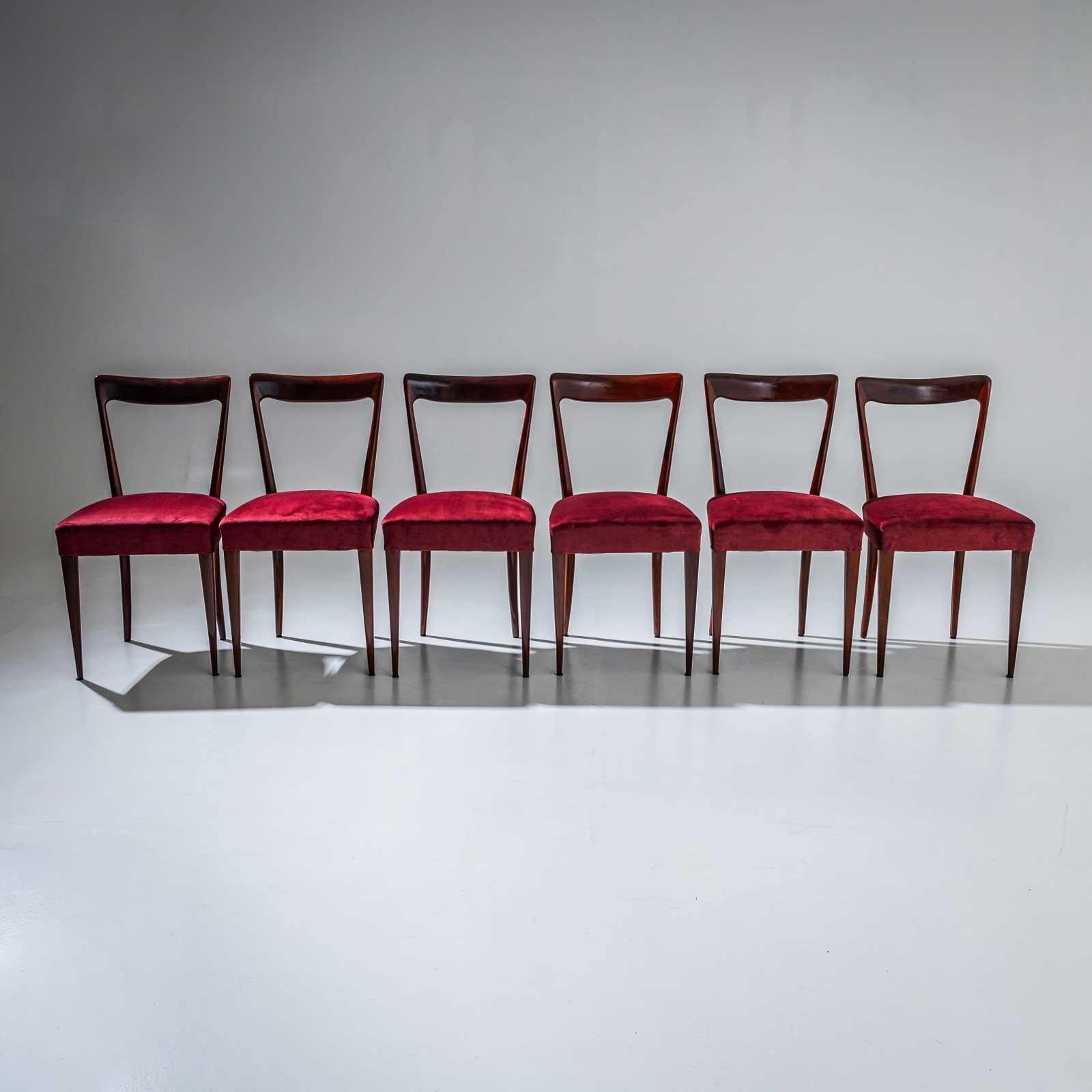 Velours Ensemble de six chaises d'appoint, attribuées à Ico Parisi, Italie, années 1940 en vente