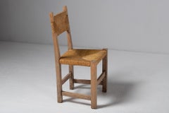 Set of Six Side Chairs in Rush and Oak, France, 1950s