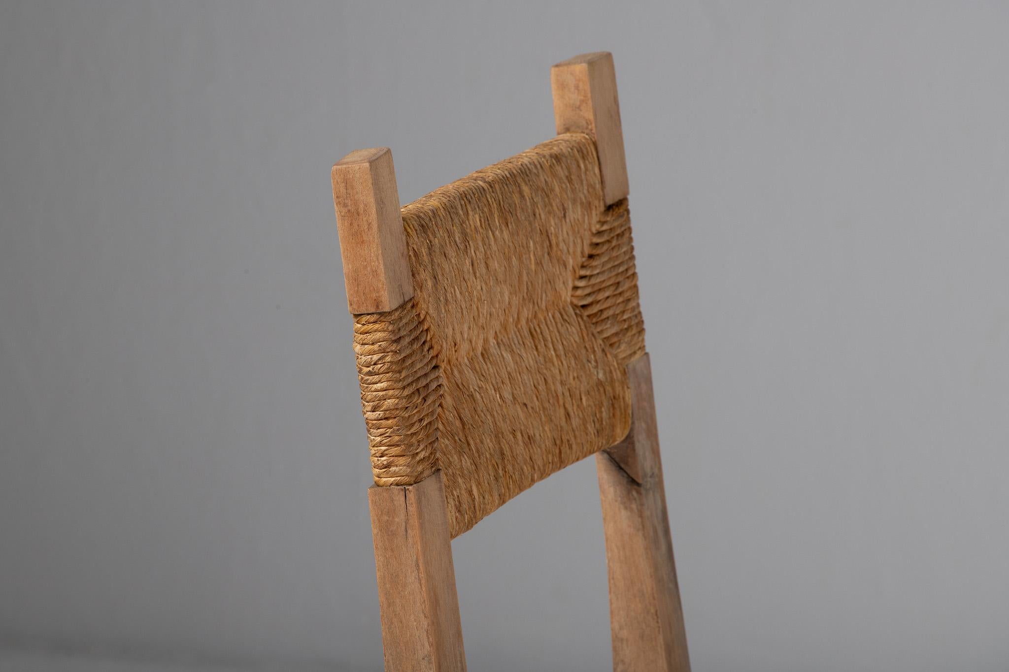 Set of Six Side Chairs in Rush and Oak, France, 1950s For Sale 3