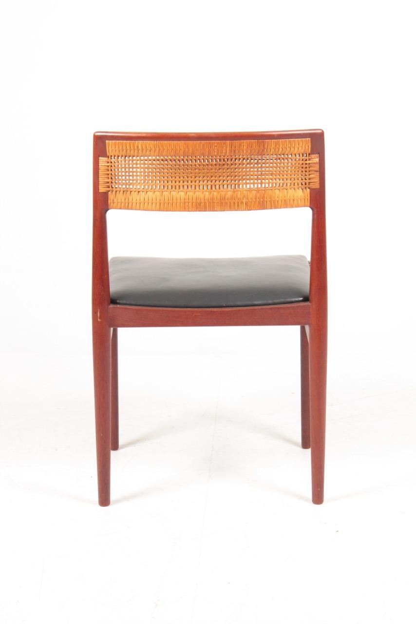 Leather Set of Six Side Chairs in Teak and Cane by Wørts, Danish Design, 1950s
